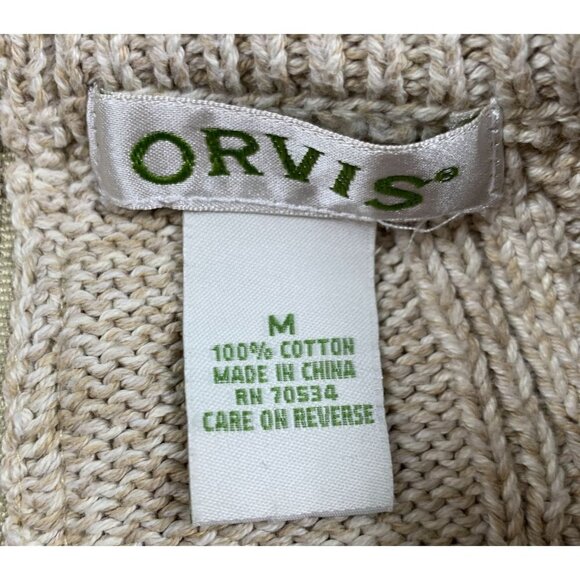 Orvis Knitted Full Zip Chunky Crew Neck Sweater Size Medium - Picture 3 of 4